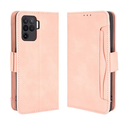 Leather Case Stands Flip Cover Holder BY3 for Oppo Reno5 F Pink