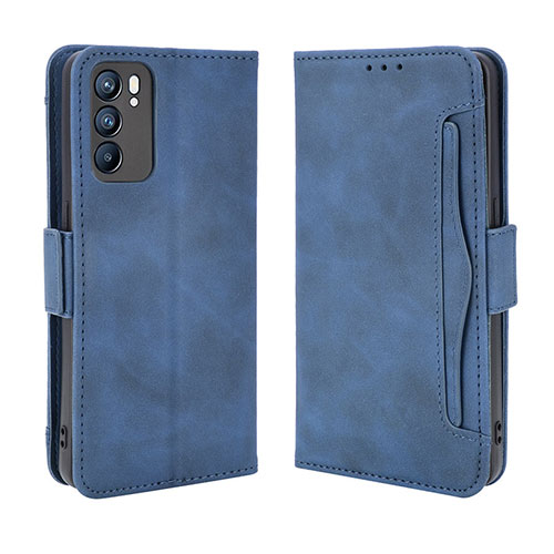 Leather Case Stands Flip Cover Holder BY3 for Oppo Reno6 5G Blue