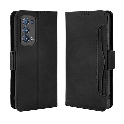 Leather Case Stands Flip Cover Holder BY3 for Oppo Reno6 Pro 5G Black