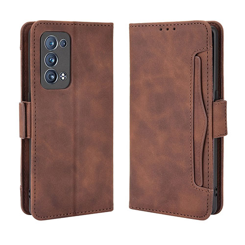 Leather Case Stands Flip Cover Holder BY3 for Oppo Reno6 Pro 5G Brown
