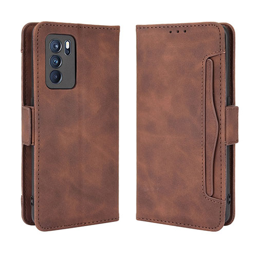 Leather Case Stands Flip Cover Holder BY3 for Oppo Reno6 Pro 5G India Brown