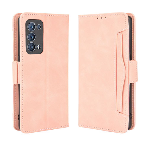 Leather Case Stands Flip Cover Holder BY3 for Oppo Reno6 Pro 5G Pink