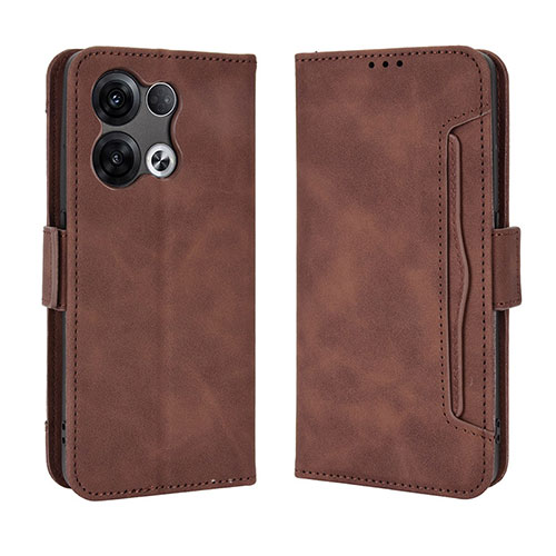 Leather Case Stands Flip Cover Holder BY3 for Oppo Reno8 Pro 5G Brown