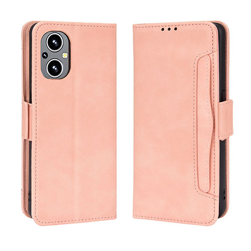 Leather Case Stands Flip Cover Holder BY3 for Oppo Reno8 Z 5G Pink