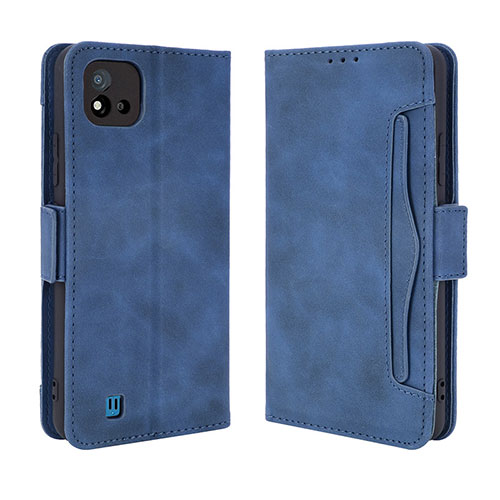 Leather Case Stands Flip Cover Holder BY3 for Realme C20 Blue