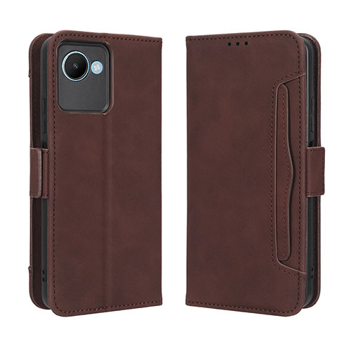 Leather Case Stands Flip Cover Holder BY3 for Realme C30s Brown