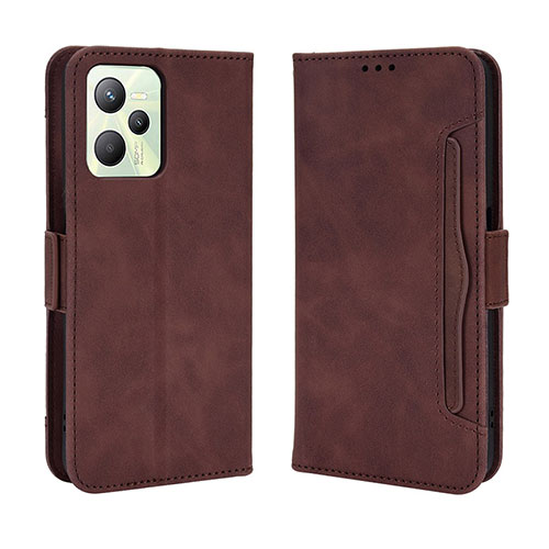 Leather Case Stands Flip Cover Holder BY3 for Realme C35 Brown