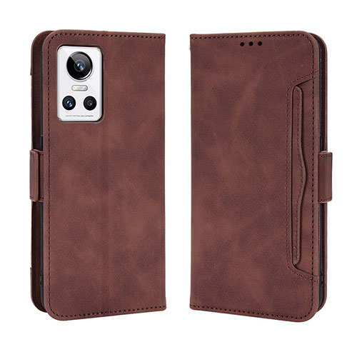 Leather Case Stands Flip Cover Holder BY3 for Realme GT Neo3 5G Brown