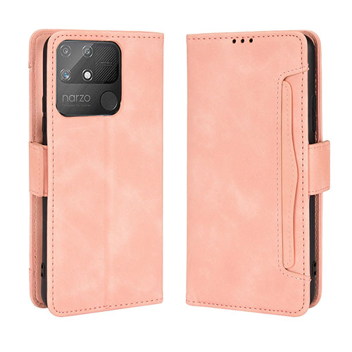 Leather Case Stands Flip Cover Holder BY3 for Realme Narzo 50A Pink