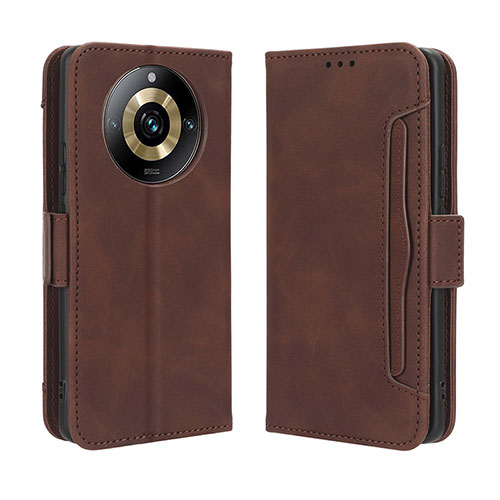 Leather Case Stands Flip Cover Holder BY3 for Realme Narzo 60 Pro 5G Brown