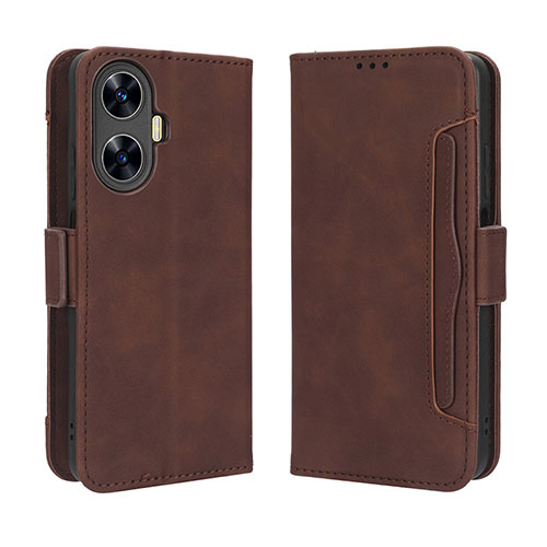 Leather Case Stands Flip Cover Holder BY3 for Realme Narzo N55 Brown