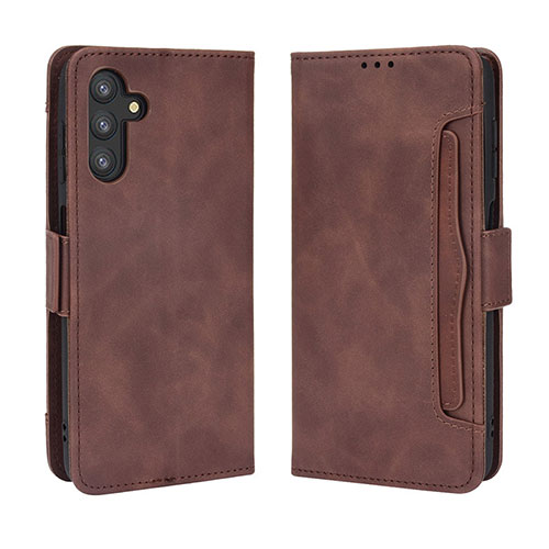 Leather Case Stands Flip Cover Holder BY3 for Samsung Galaxy A04s Brown