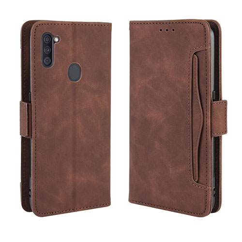 Leather Case Stands Flip Cover Holder BY3 for Samsung Galaxy A11 Brown