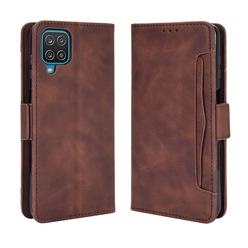 Leather Case Stands Flip Cover Holder BY3 for Samsung Galaxy A12 Nacho Brown