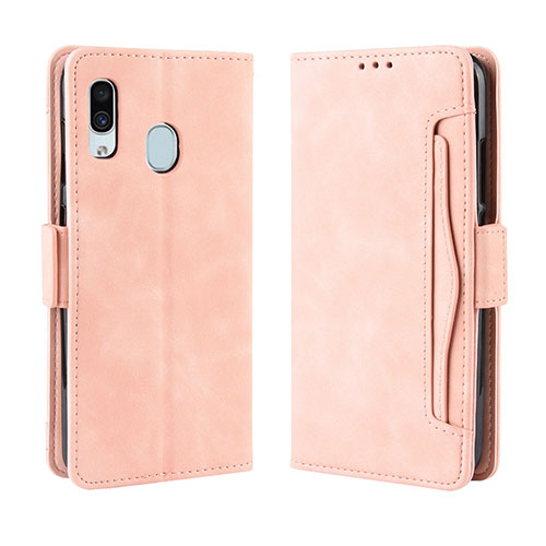 Leather Case Stands Flip Cover Holder BY3 for Samsung Galaxy A20 Pink