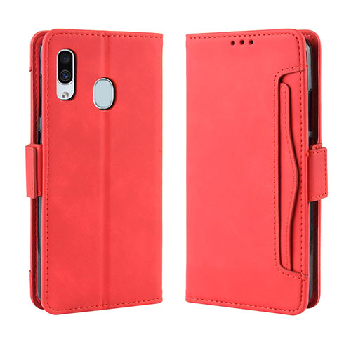 Leather Case Stands Flip Cover Holder BY3 for Samsung Galaxy A20 Red