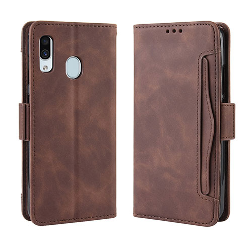 Leather Case Stands Flip Cover Holder BY3 for Samsung Galaxy A20e Brown