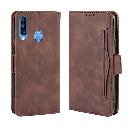 Leather Case Stands Flip Cover Holder BY3 for Samsung Galaxy A20s Brown