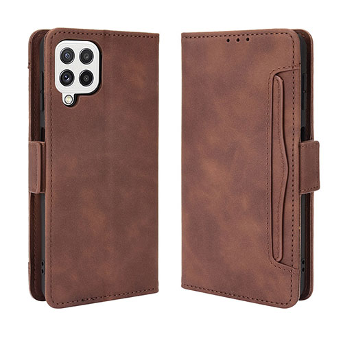 Leather Case Stands Flip Cover Holder BY3 for Samsung Galaxy A22 4G Brown