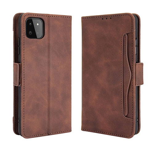 Leather Case Stands Flip Cover Holder BY3 for Samsung Galaxy A22 5G Brown