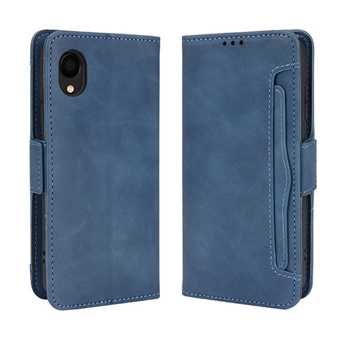 Leather Case Stands Flip Cover Holder BY3 for Samsung Galaxy A22 5G SC-56B Blue