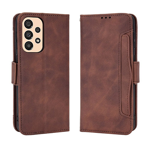 Leather Case Stands Flip Cover Holder BY3 for Samsung Galaxy A23 4G Brown