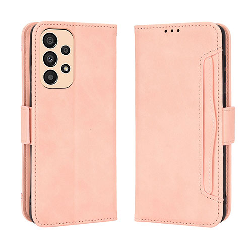 Leather Case Stands Flip Cover Holder BY3 for Samsung Galaxy A23 4G Pink