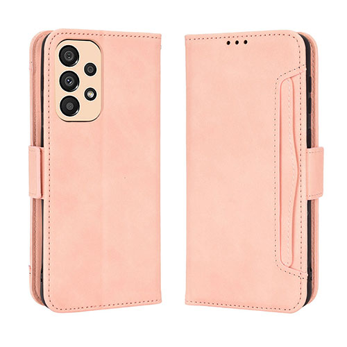 Leather Case Stands Flip Cover Holder BY3 for Samsung Galaxy A23 5G Pink