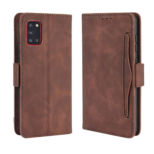 Leather Case Stands Flip Cover Holder BY3 for Samsung Galaxy A31 Brown