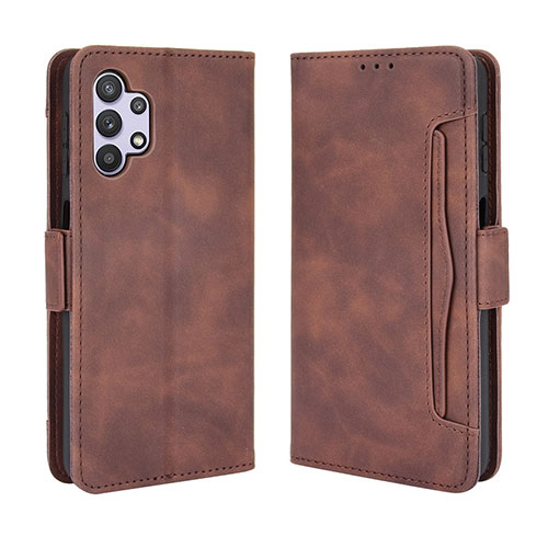 Leather Case Stands Flip Cover Holder BY3 for Samsung Galaxy A32 4G Brown