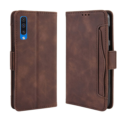 Leather Case Stands Flip Cover Holder BY3 for Samsung Galaxy A50 Brown