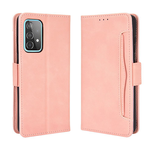 Leather Case Stands Flip Cover Holder BY3 for Samsung Galaxy A52 5G Pink