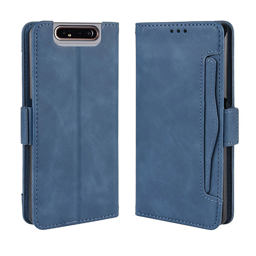 Leather Case Stands Flip Cover Holder BY3 for Samsung Galaxy A80 Blue