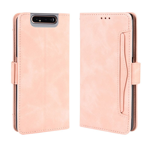 Leather Case Stands Flip Cover Holder BY3 for Samsung Galaxy A80 Pink