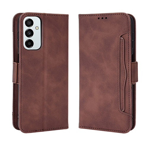 Leather Case Stands Flip Cover Holder BY3 for Samsung Galaxy F23 5G Brown