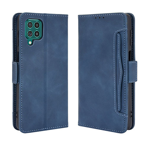 Leather Case Stands Flip Cover Holder BY3 for Samsung Galaxy F62 5G Blue