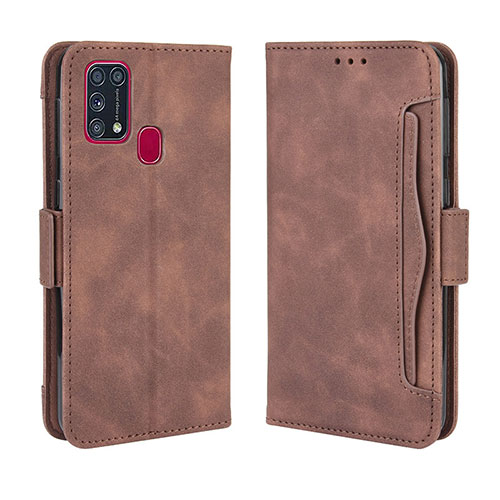 Leather Case Stands Flip Cover Holder BY3 for Samsung Galaxy M31 Brown