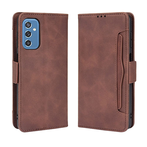 Leather Case Stands Flip Cover Holder BY3 for Samsung Galaxy M52 5G Brown