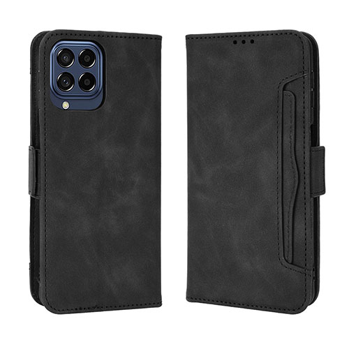 Leather Case Stands Flip Cover Holder BY3 for Samsung Galaxy M53 5G Black