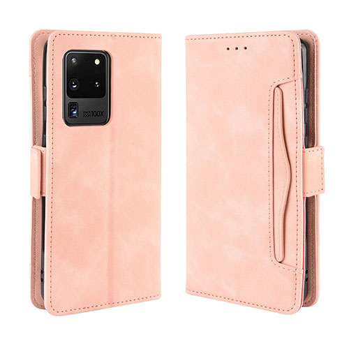 Leather Case Stands Flip Cover Holder BY3 for Samsung Galaxy S20 Ultra Pink