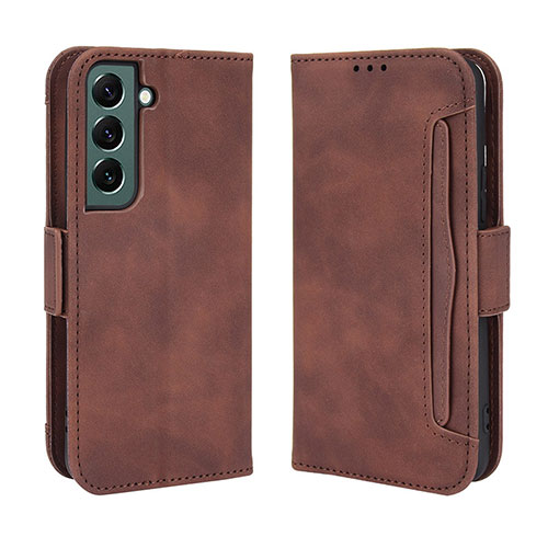 Leather Case Stands Flip Cover Holder BY3 for Samsung Galaxy S24 5G Brown