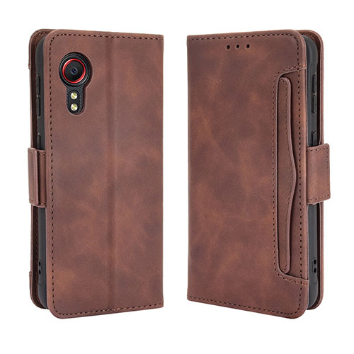 Leather Case Stands Flip Cover Holder BY3 for Samsung Galaxy XCover 5 SM-G525F Brown