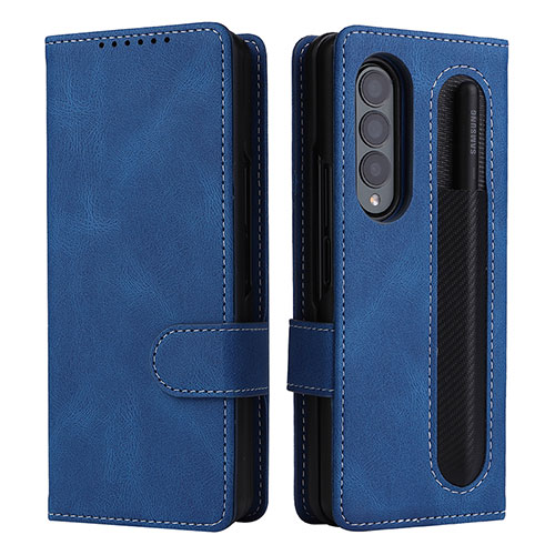 Leather Case Stands Flip Cover Holder BY3 for Samsung Galaxy Z Fold3 5G Blue