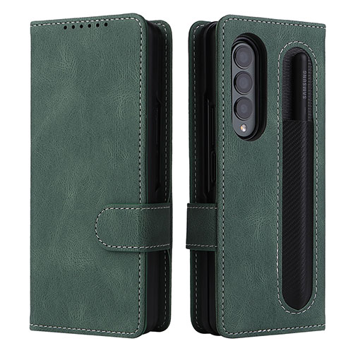 Leather Case Stands Flip Cover Holder BY3 for Samsung Galaxy Z Fold3 5G Green