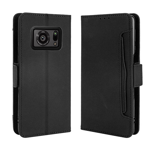 Leather Case Stands Flip Cover Holder BY3 for Sharp Aquos R6 Black