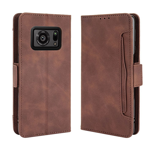 Leather Case Stands Flip Cover Holder BY3 for Sharp Aquos R6 Brown