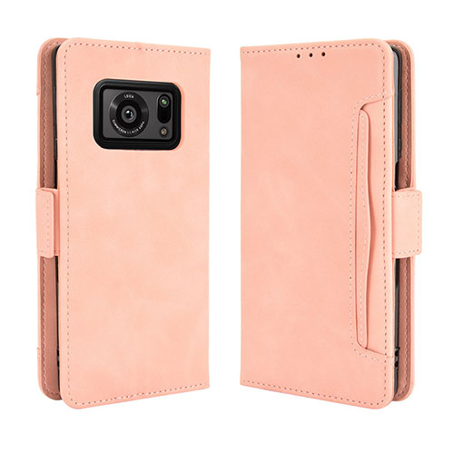 Leather Case Stands Flip Cover Holder BY3 for Sharp Aquos R6 Pink