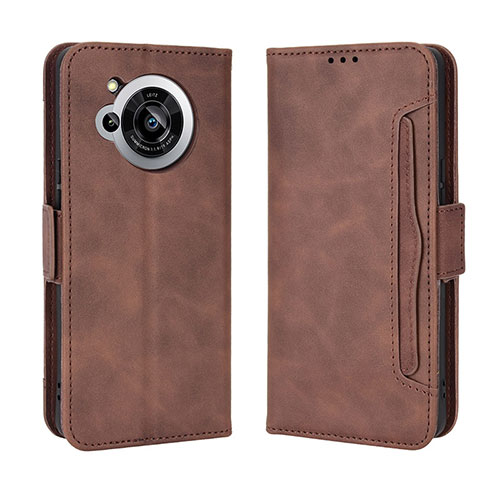 Leather Case Stands Flip Cover Holder BY3 for Sharp Aquos R7 Brown