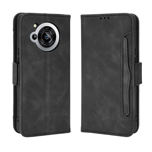 Leather Case Stands Flip Cover Holder BY3 for Sharp Aquos R7s Black