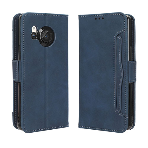 Leather Case Stands Flip Cover Holder BY3 for Sharp Aquos R8 Blue